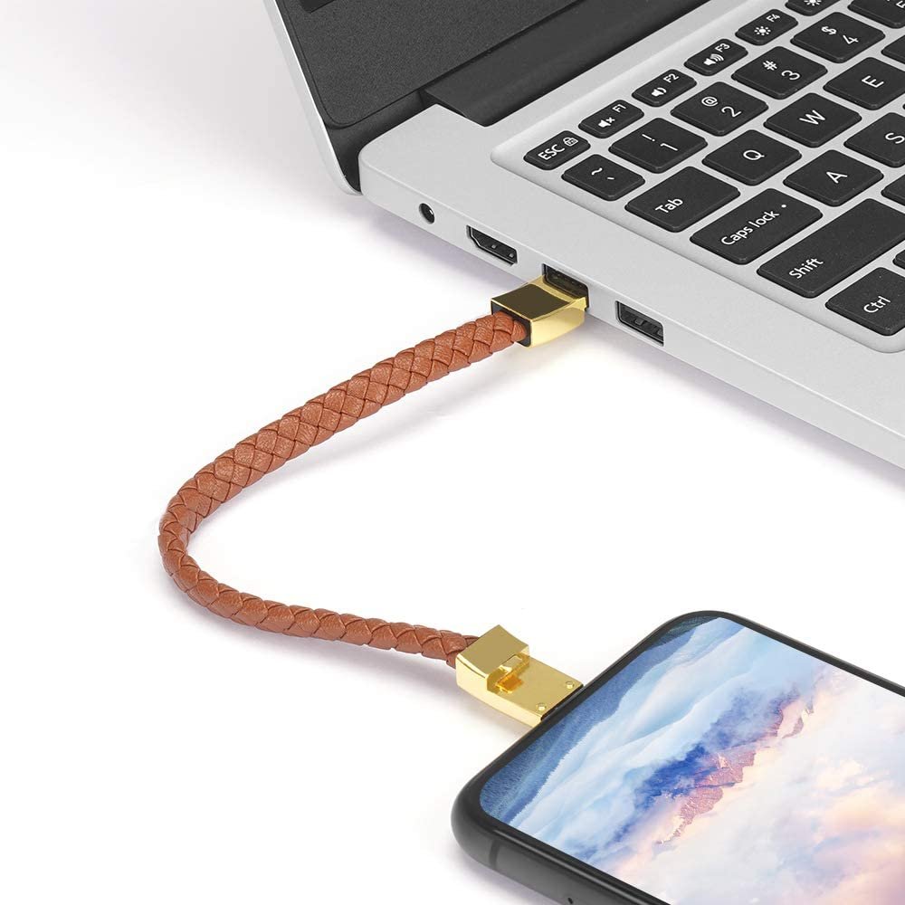 Large 8.8 inch, Rose Gold USB-C USB Leather Charging Bracelet 