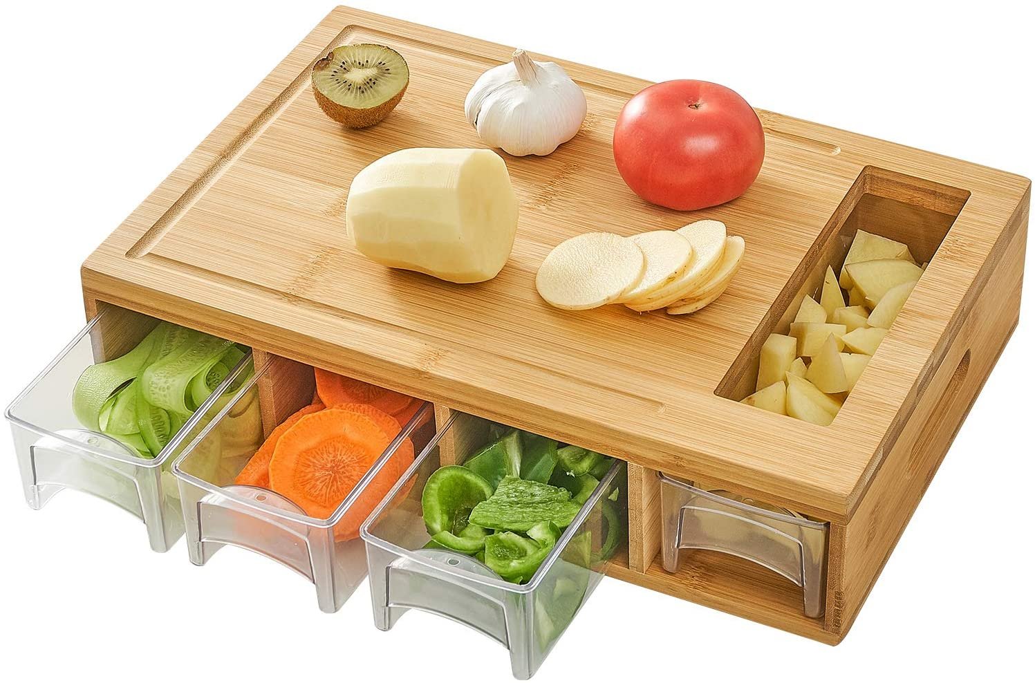 Bamboo Cutting Board with 4 Containers